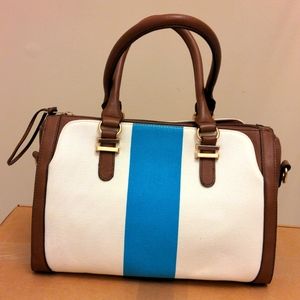 White and Blue Canvas Handbag